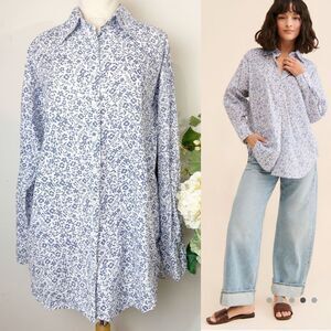 ANTHROPOLOGIE | Capistrano Ashley Buttondown Shirt | Blue Floral Print | Medium